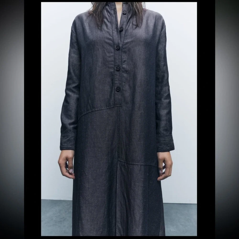 ZARA LINEN BLEND SHIRT DRESS ZW COLLECTION - SIZE XS and S - BRAND NEW WITH TAG - Picture 2 of 13